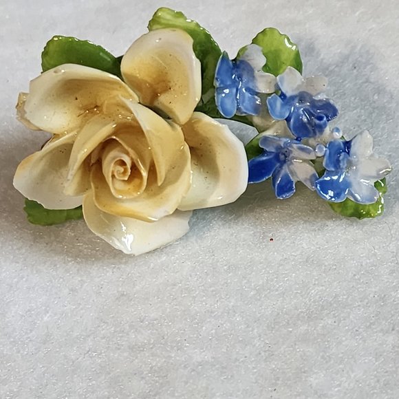 Vintage Artone Bone China Flower Brooch Pin & Screwback Earrings Set England Yel - Picture 5 of 6